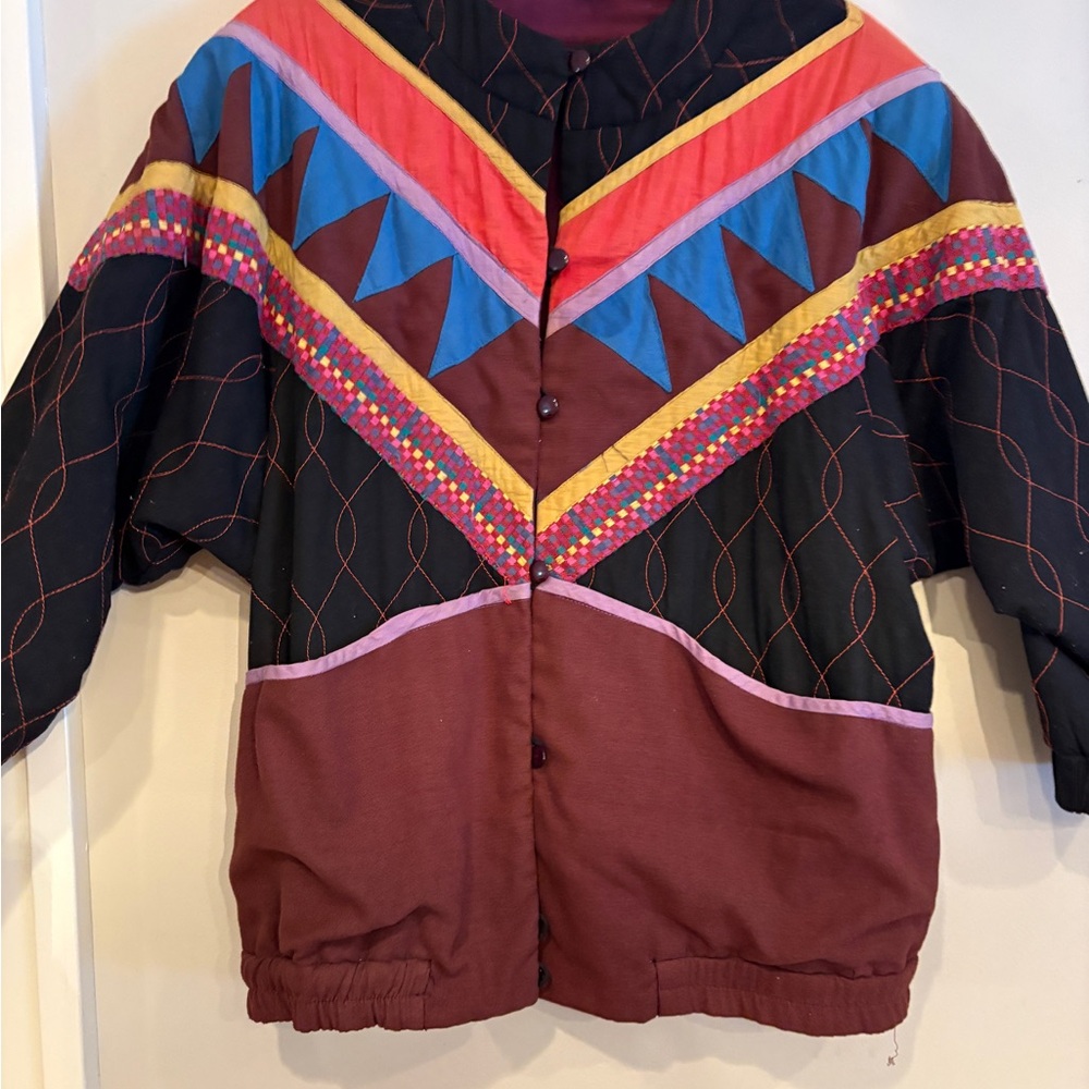 Vintage 80’s folk art patchwork quilted jacket